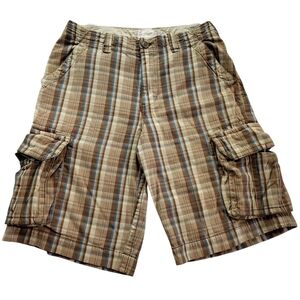 2010s Aeropostale Baggy Long Plaid Cargo Shorts Sz 30